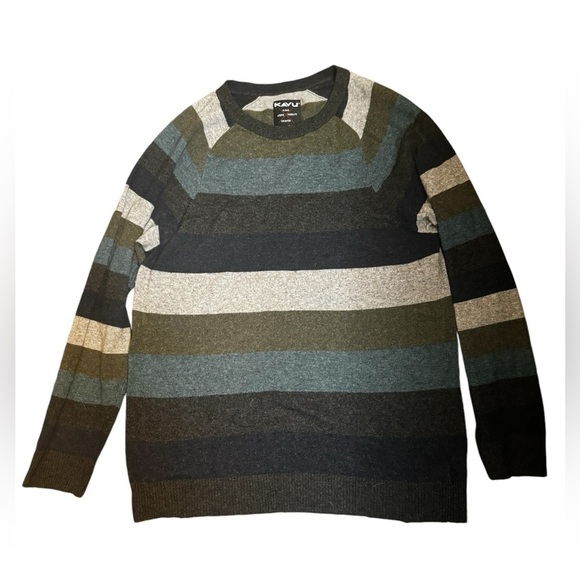 KAVU ATKINSON Blue Spruce Long Sleeve Striped Sweater Wool Alpaca Men’s Large - Picture 10 of 12